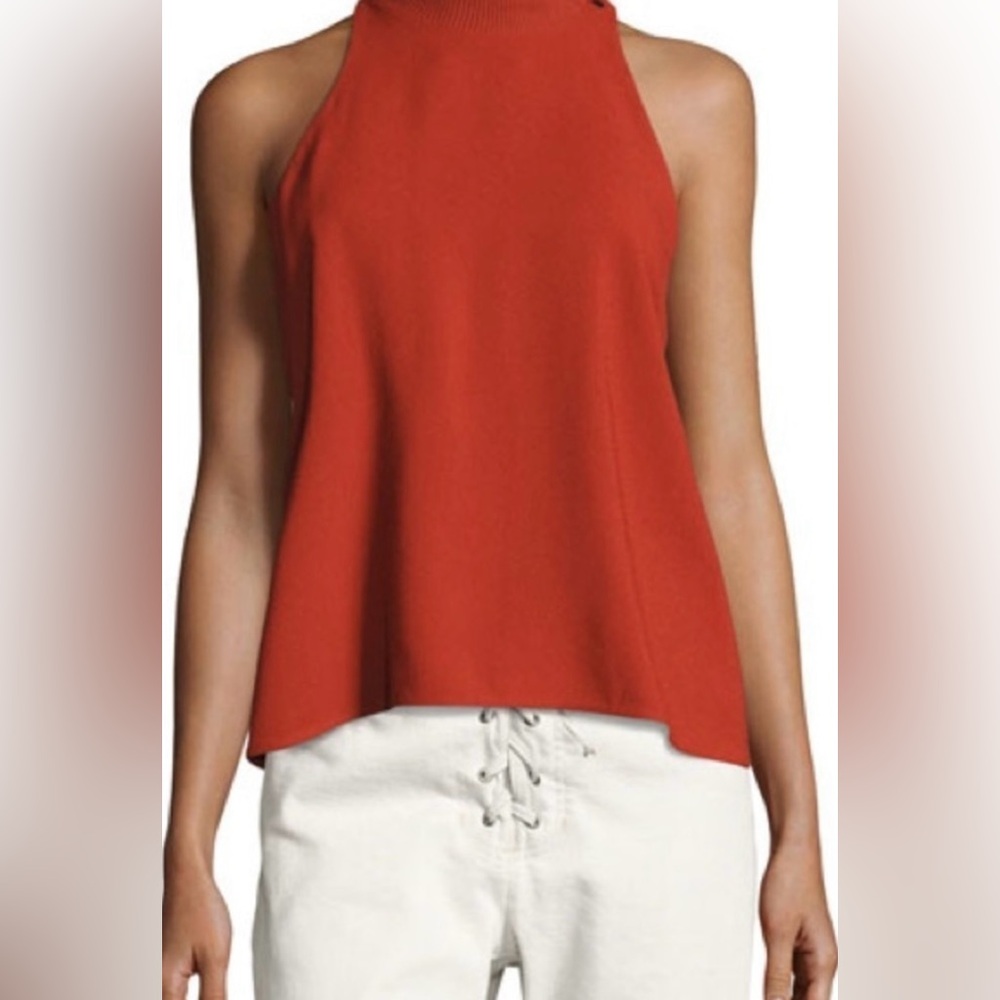 A.L.C Olympia Sleeveless Mock Neck Open Back Knit Trapeze Chili Rust Red Sz 10
